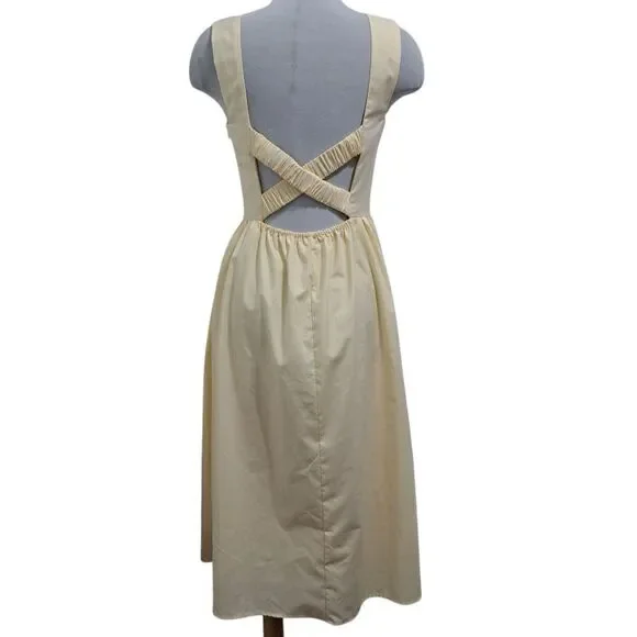Rihoas Square Neck Criss Cross Back Sleeveless Midi Dress Light Yellow Small NWT - Picture 4 of 14